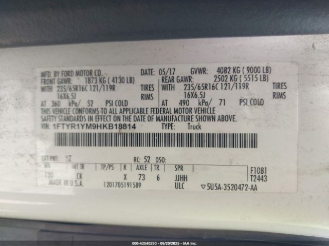 1FTYR1YM9HKB18814 Ford 2017