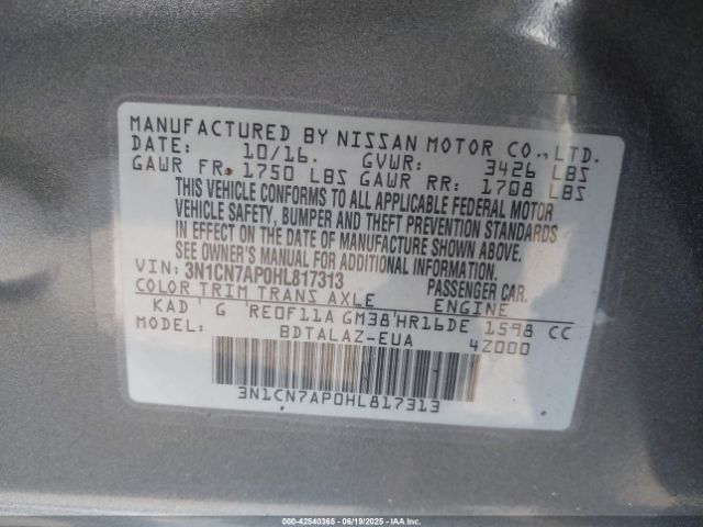 2017 NISSAN VERSA 3N1CN7AP0HL817313 Photo 8