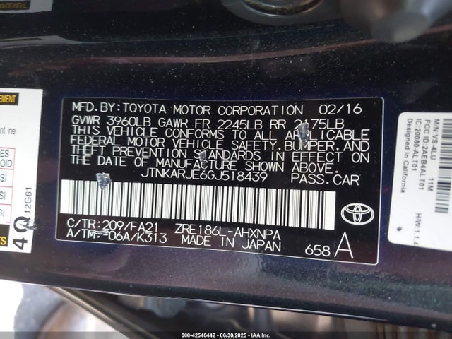 JTNKARJE6GJ518439 Scion 2zr-fae