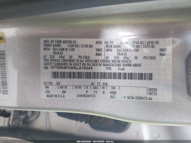 1FTER4FHXKLA18345 Ford Ranger