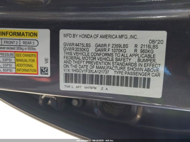 1HGCV1F3XLA121737 Honda l15be