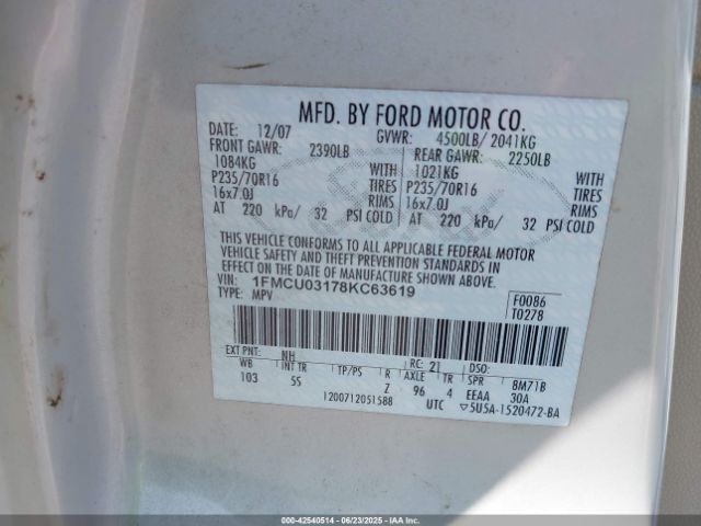 2008 FORD ESCAPE 1FMCU03178KC63619 Photo 8