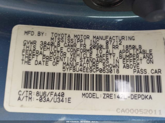 2012 TOYOTA COROLLA 5YFBU4EE9CP063018 Photo 8