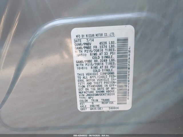 Nissan 2014 2014 JN8AS5MV0EW718206 Image 9