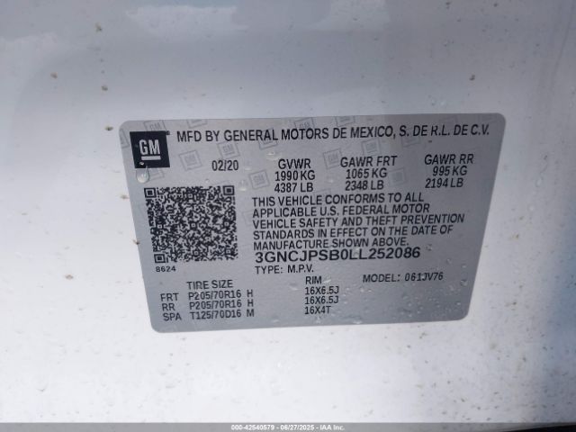 2020 CHEVROLET TRAX 3GNCJPSB0LL252086 Photo 8