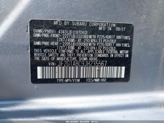 JF2GTABC9JH235567 Subaru naturally aspirated