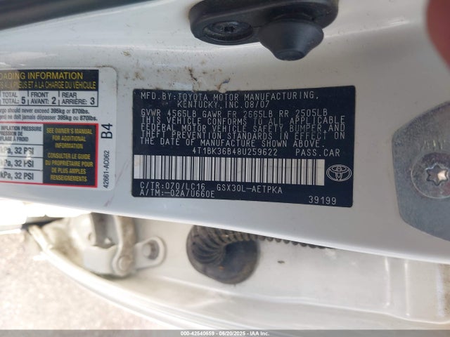 Aukcja sprzedaży 2008 Toyota Avalon Limited, vin: 4T1BK36B48U259622, numer aukcji: 42540659