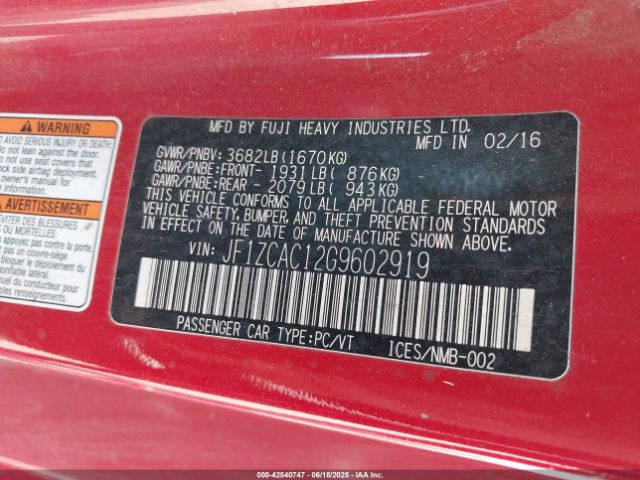 2016 SUBARU BRZ JF1ZCAC12G9602919 Photo 8