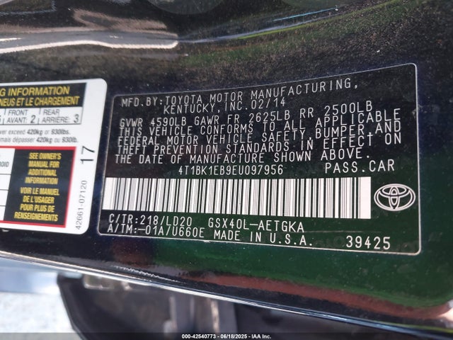 Toyota 2gr-fe 2014 4T1BK1EB9EU097956 Image 9