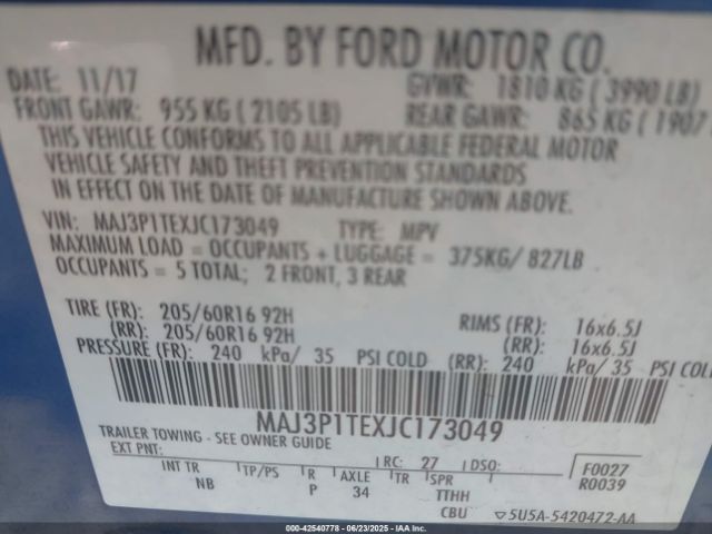 2018 FORD ECOSPORT MAJ3P1TEXJC173049 Photo 8