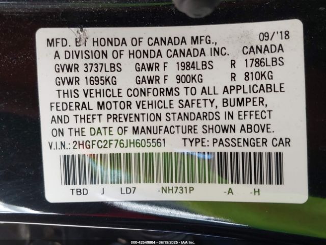 2HGFC2F76JH605561 Honda k20c2