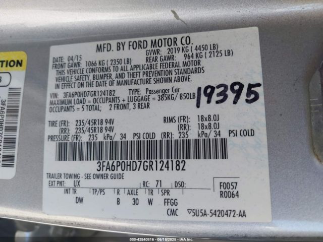 3FA6P0HD7GR124182 Ford FUSION SE