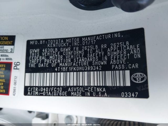 2017 TOYOTA CAMRY 4T1BF1FK0HU389342 Photo 8
