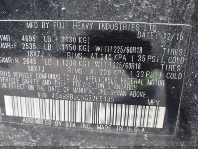 2016 SUBARU OUTBACK 4S4BSBJC5G3269185 Photo 8