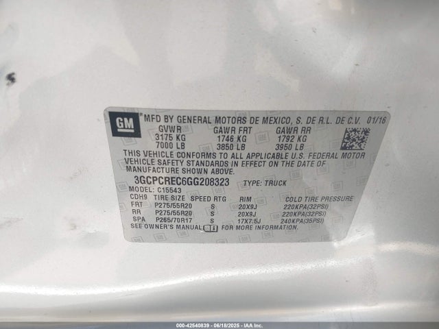 3GCPCREC6GG208323 Chevrolet l83 - sidi, vvt, afm, e85 max, aluminum