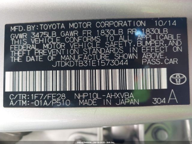JTDKDTB31E1573044 Toyota 1nz-fxe+1lm