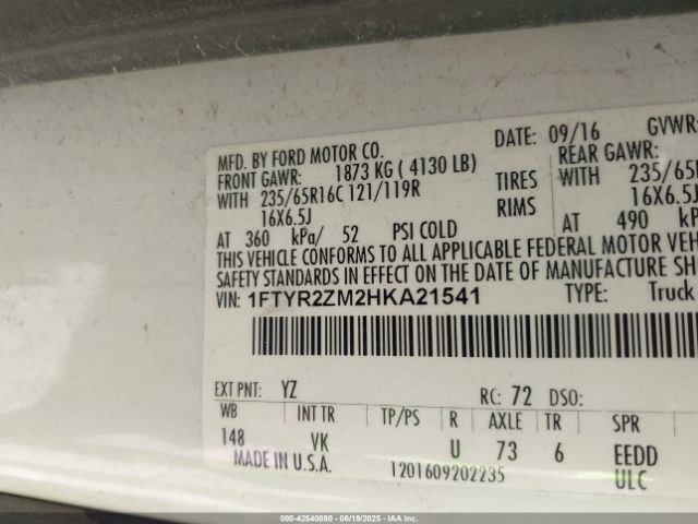 1FTYR2ZM2HKA21541 Ford Transit