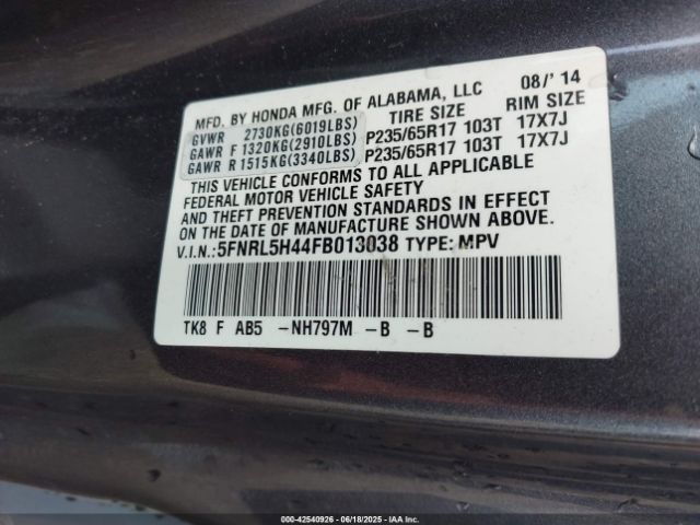 2015 HONDA ODYSSEY 5FNRL5H44FB013038 Photo 8