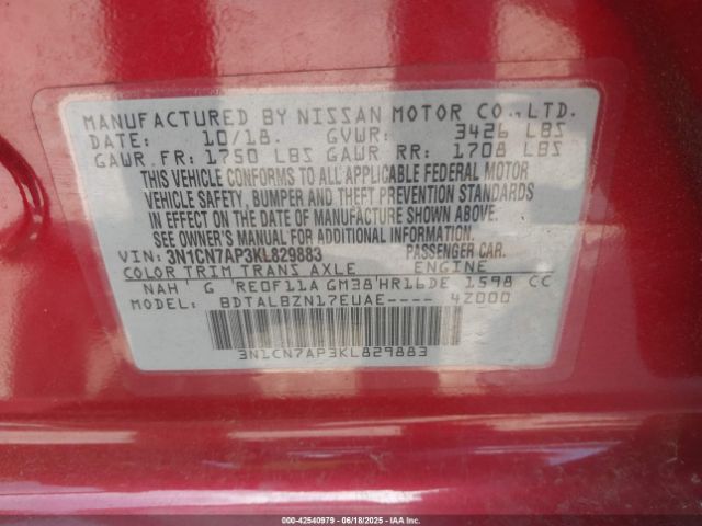 2019 NISSAN VERSA 3N1CN7AP3KL829883 Photo 8