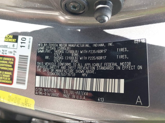 5TDKK3DC1GS716759 Toyota 2gr-fks