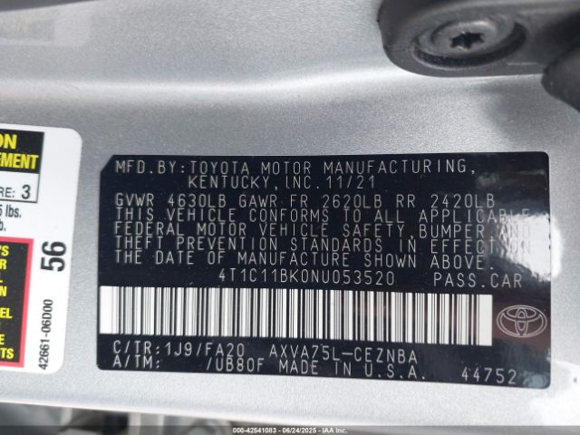 2022 TOYOTA CAMRY 4T1C11BK0NU053520 Photo 8
