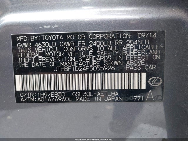 Lexus 4gr-fse 2015 JTHBF1D24F5055926 Image 9