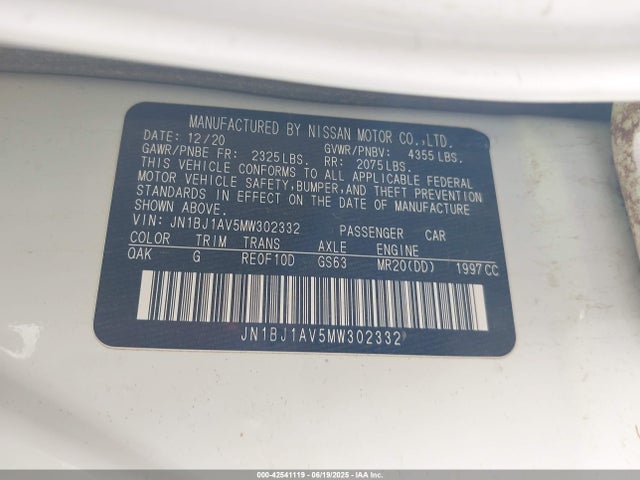JN1BJ1AV5MW302332 Nissan 2021