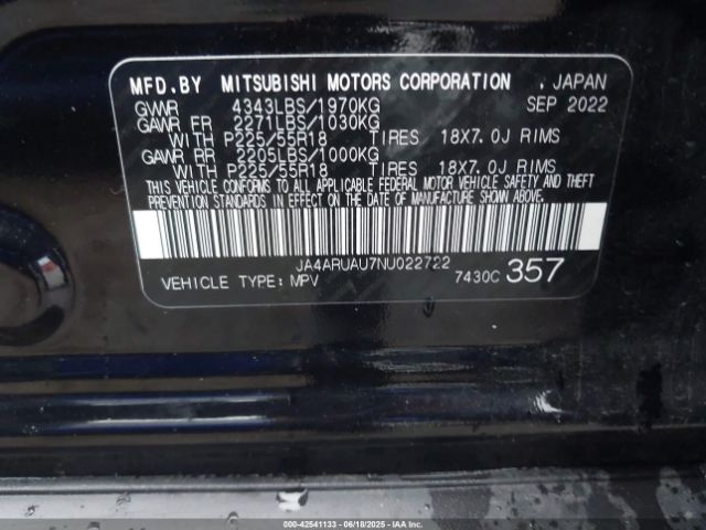 2022 MITSUBISHI OUTLANDER SPORT JA4ARUAU7NU022722 Photo 8