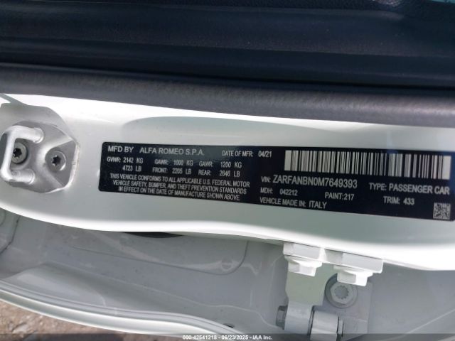 2021 ALFA ROMEO GIULIA ZARFANBN0M7649393 Photo 8
