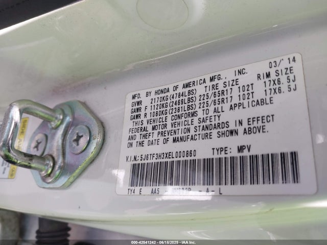 5J6TF3H3XEL000860 Honda k24y2