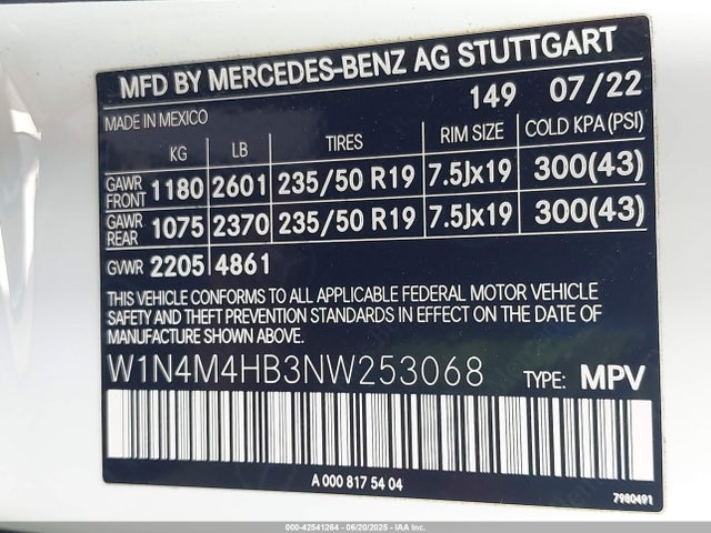 W1N4M4HB3NW253068 Mercedes-Benz m260