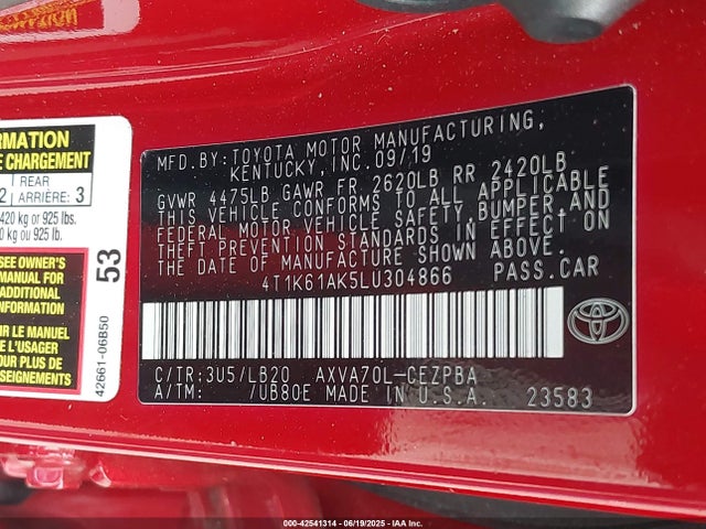 4T1K61AK5LU304866 Toyota a25a-fks