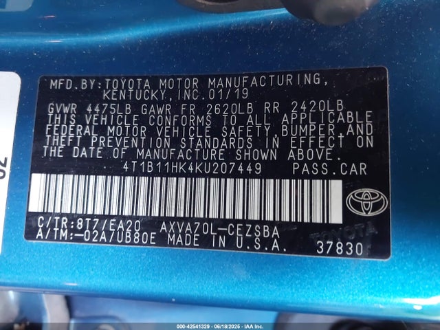4T1B11HK4KU207449 Toyota a25a-fks