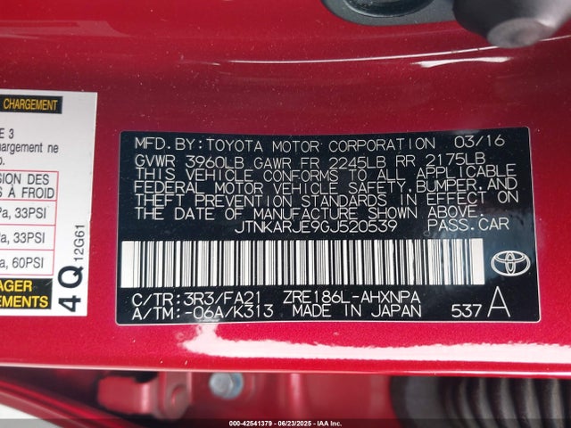 JTNKARJE9GJ520539 Scion 2zr-fae