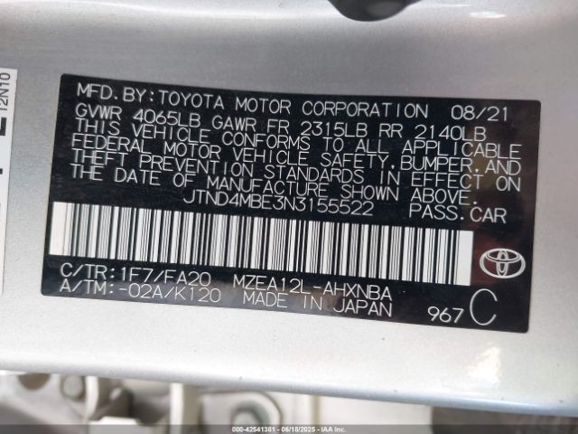 2022 TOYOTA COROLLA JTND4MBE3N3155522 Photo 8