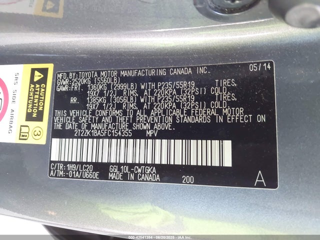 2T2ZK1BA5FC154355 Lexus 2gr-fe