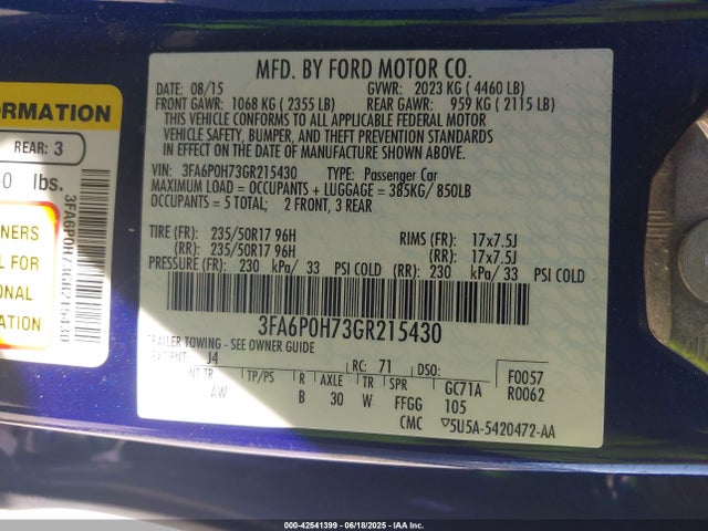 3FA6P0H73GR215430 Ford 2016