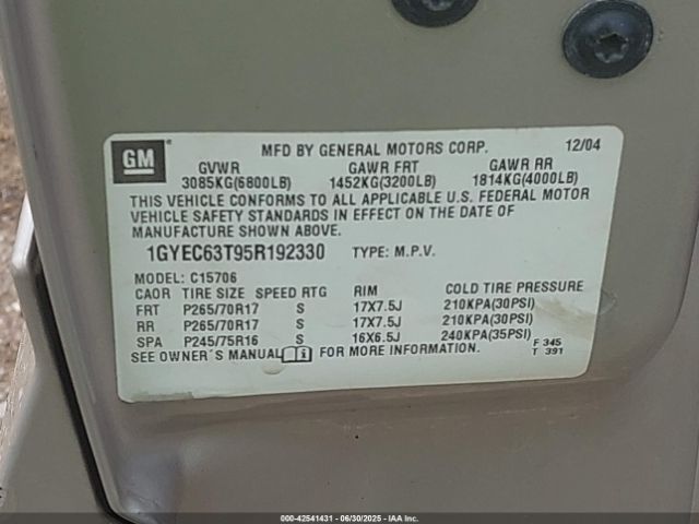 2005 CADILLAC ESCALADE 1GYEC63T95R192330 Photo 8