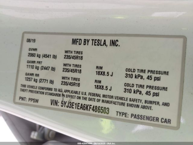 2019 TESLA MODEL 3 5YJ3E1EA6KF486503 Photo 8
