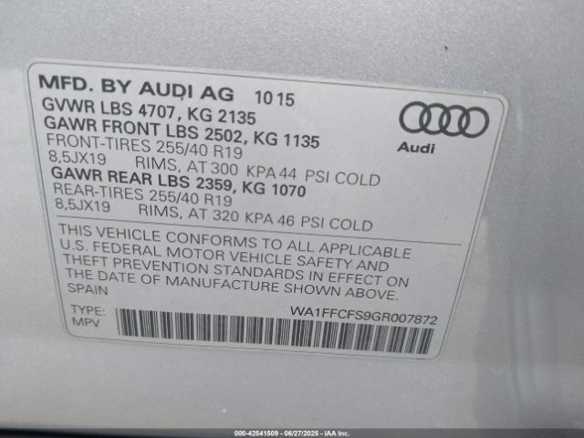 2016 AUDI Q3 WA1FFCFS9GR007872 Photo 8