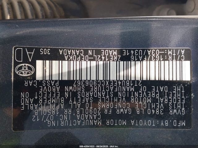 2012 TOYOTA COROLLA 2T1BU4EEXCC906367 Photo 8