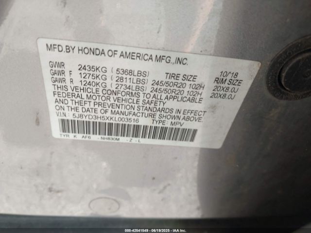 2019 ACURA MDX 5J8YD3H5XKL003516 Photo 8