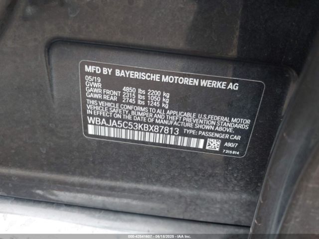 2019 BMW 530I WBAJA5C53KBX87813 Photo 8