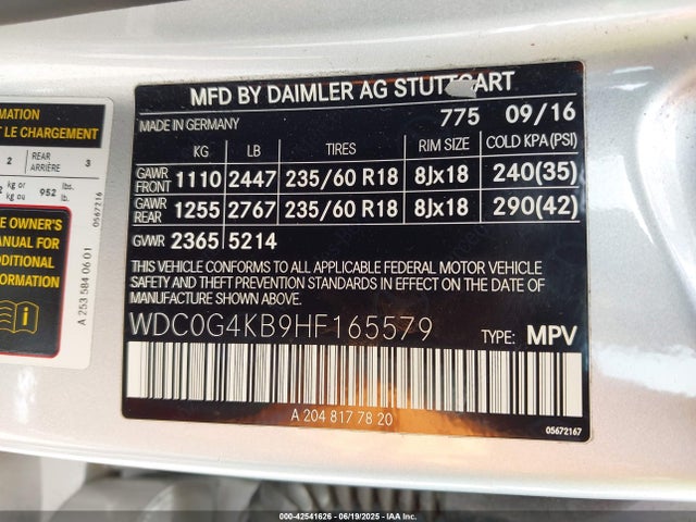 WDC0G4KB9HF165579 Mercedes-Benz m274