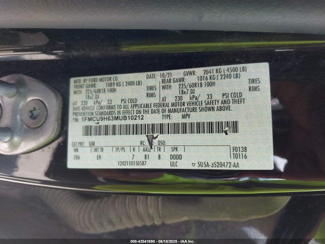 Ford dragon di tc 2021 1FMCU9H63MUB10212 Image 9