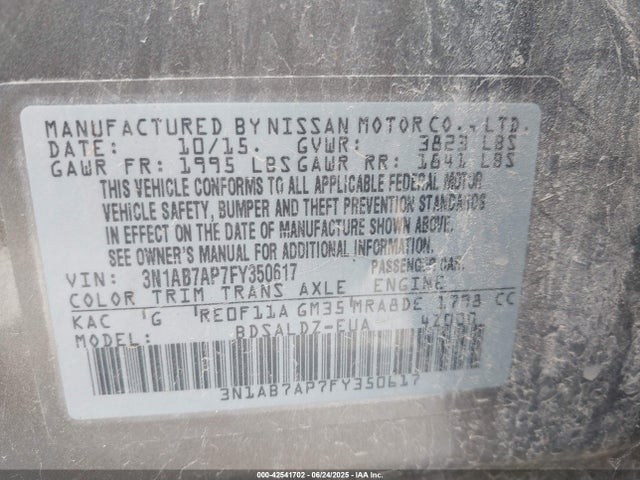 3N1AB7AP7FY350617 Nissan 2015