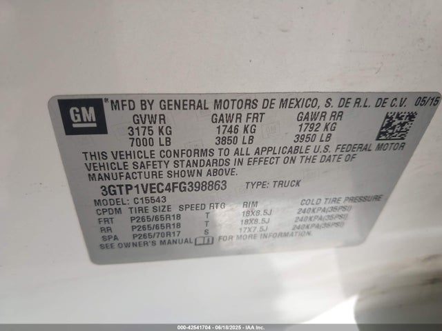3GTP1VEC4FG398863 GMC l83 - vvt, active fuel management, aluminum