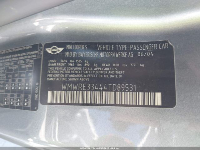 2004 MINI COOPER S WMWRE33444TD89531 Photo 8