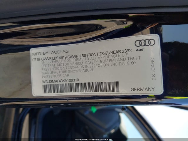 WAUGMAF43KA109310 Audi 2019