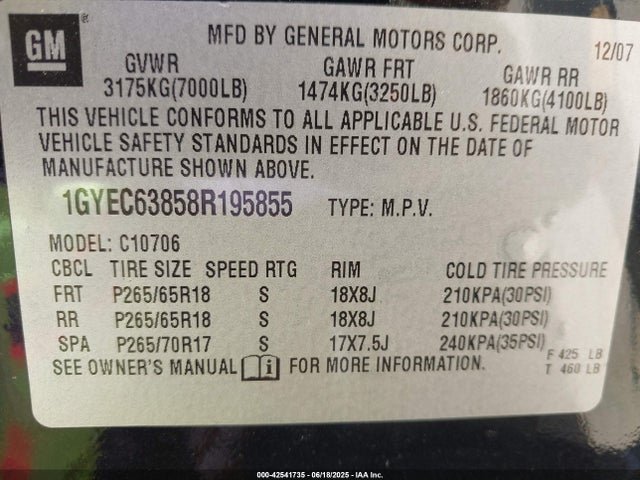 2008 CADILLAC ESCALADE 1GYEC63858R195855 Photo 8